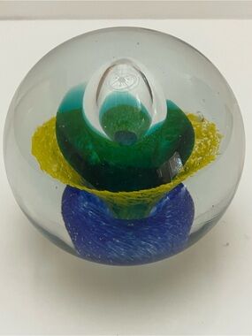 Murano Style Art Glass Paperweight Orb Sculpture 4” Hand Blown Studio Glass